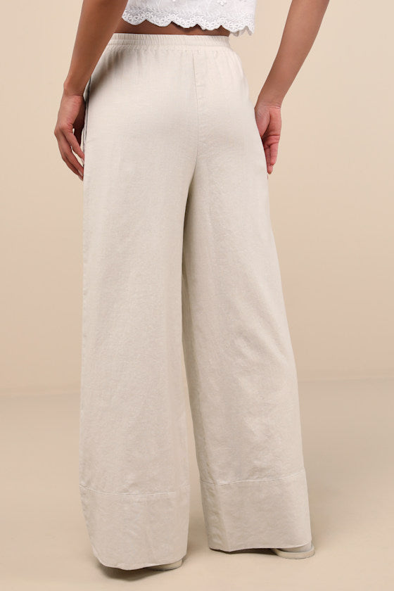 Brisa Light Blue Striped Cuffed Wide-Leg Pants