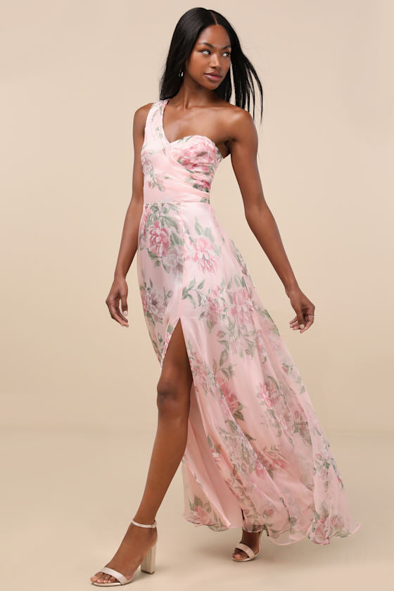 Truly Extraordinary Black Floral Organza One-Shoulder Maxi Dress