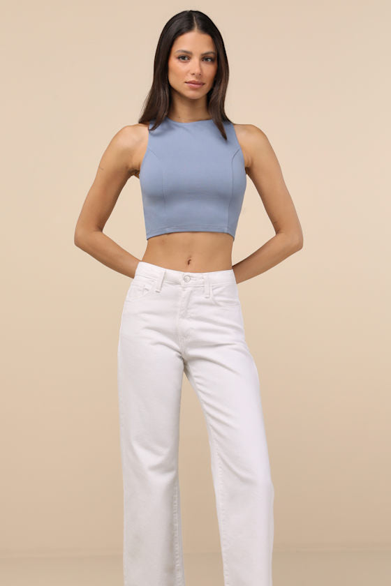 Let's Tie It White Tie-Back Cropped Tank Top