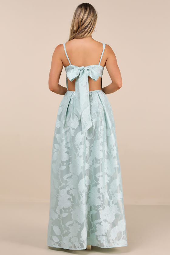 Perfected Aura Yellow Jacquard Tie-Back Maxi Dress with Pockets