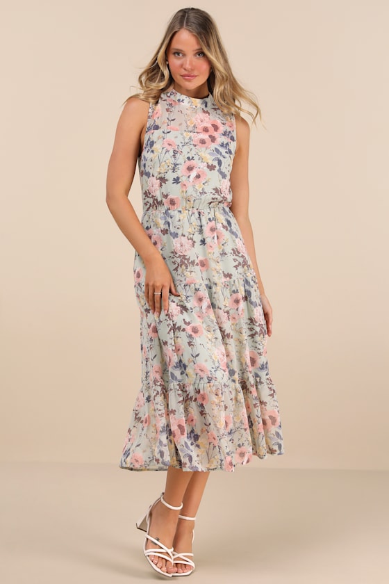 In My Dreams Blue Floral Print Midi Dress
