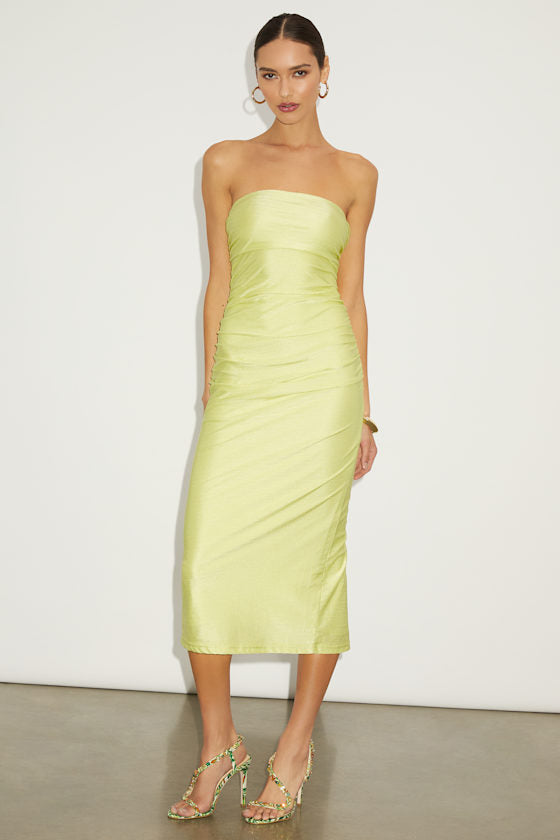 Gorgeous Reputation Dark Green Strapless Ruched Midi Dress