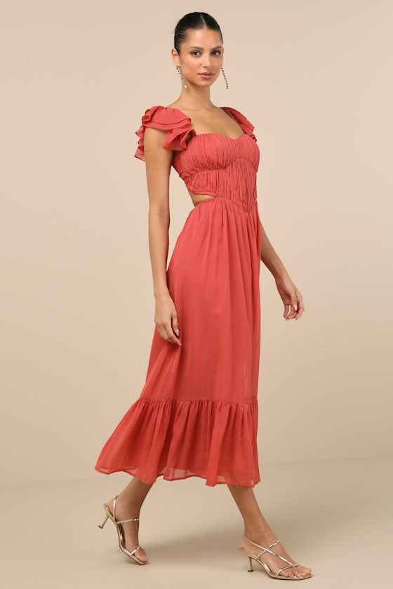 Mio Ivory Pleated Tie-Back Midi Dress