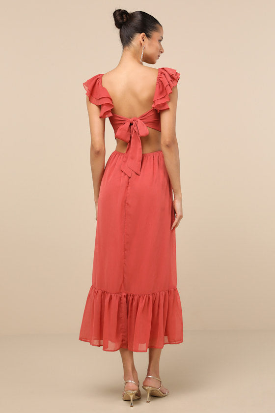 Mio Ivory Pleated Tie-Back Midi Dress