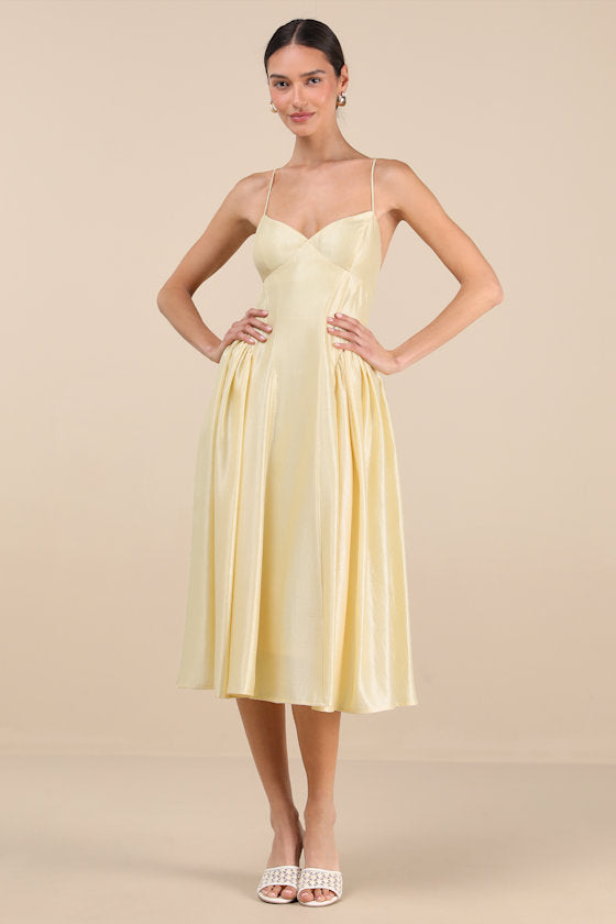 Paride Shiny Coral Gathered Lace-Up Midi Dress