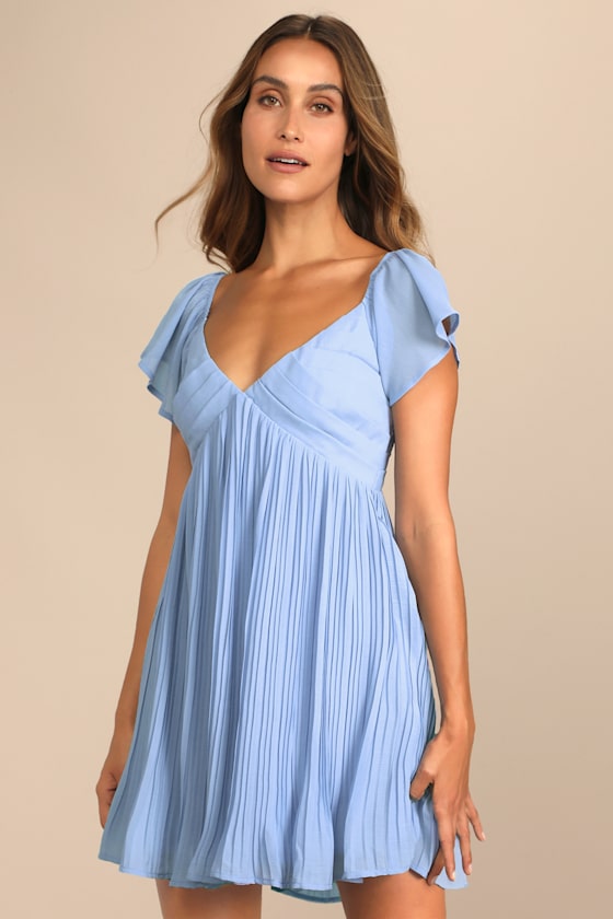 Amalfi Coast White Pleated Flutter Sleeve Mini Dress