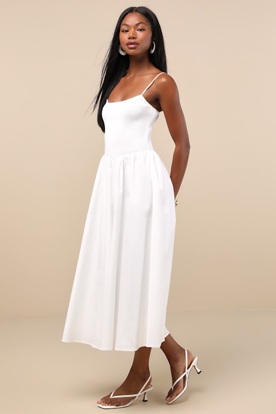 Tandria Navy Smocked Sleeveless Midi Dress