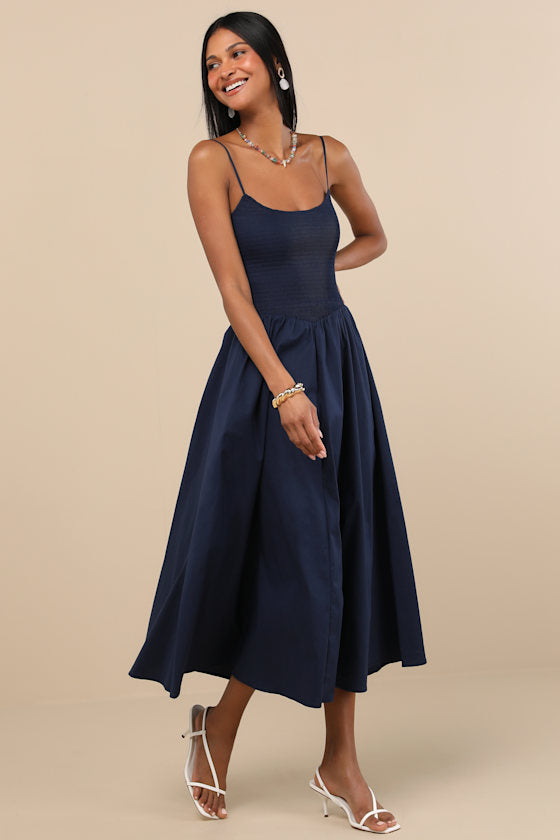 Tandria White Smocked Sleeveless Midi Dress