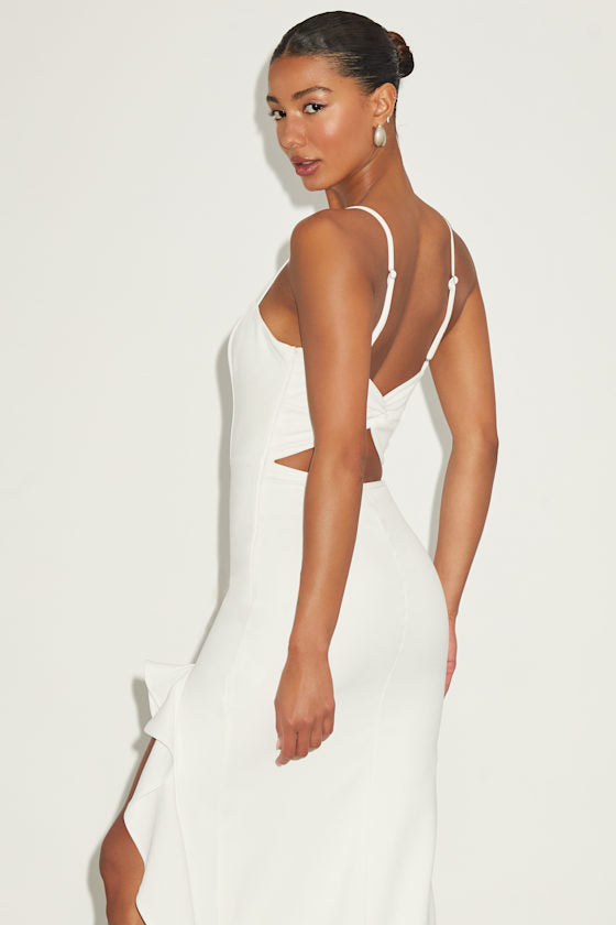 Iveta Light Yellow Cutout Ruffled Sleeveless Midi Dress