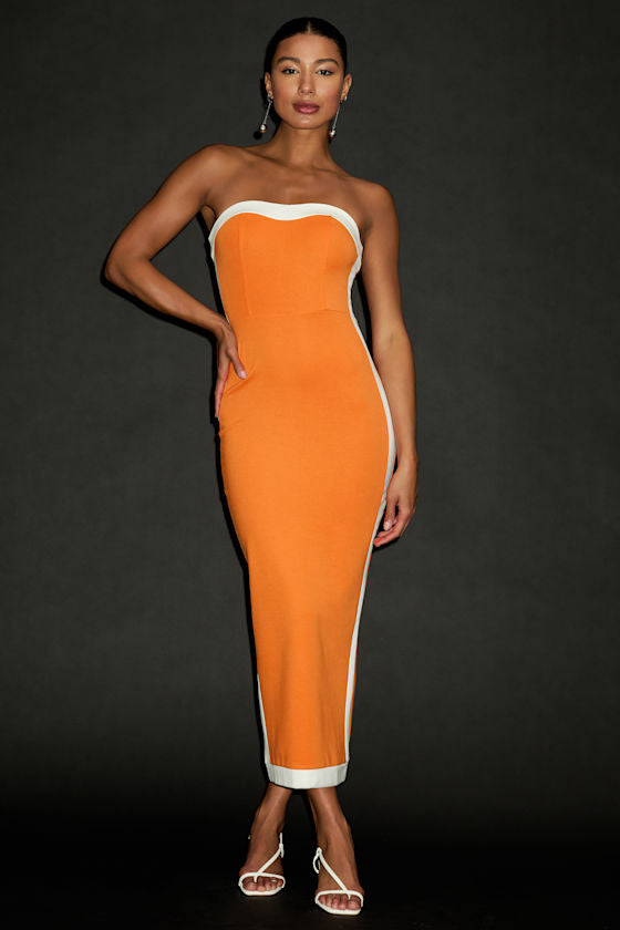 Impressive Edge Black Color Block Strapless Midi Dress