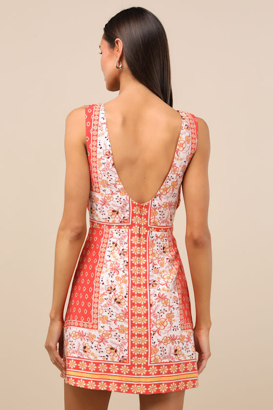 Silvana Green Multi Floral Knot-Front Mini Dress