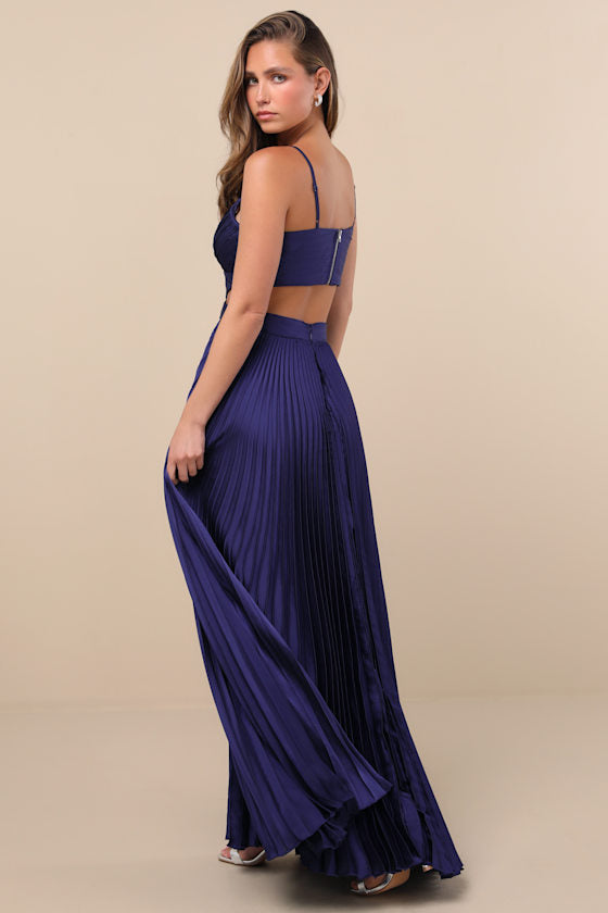 Got the Glam Wine Red Pleated Cutout Maxi Dress