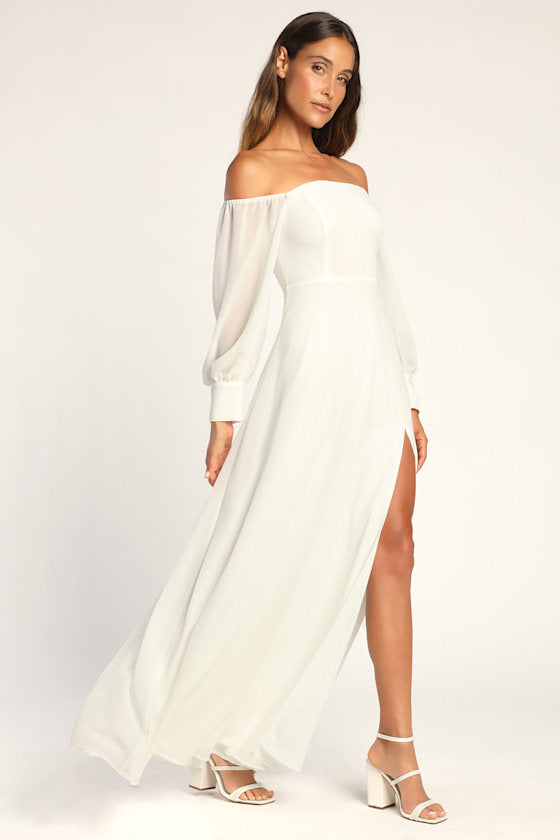 Feel the Romance Burgundy Off-the-Shoulder Maxi Dress