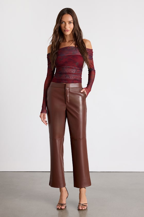 Open Minded Burgundy Vegan Leather Pants