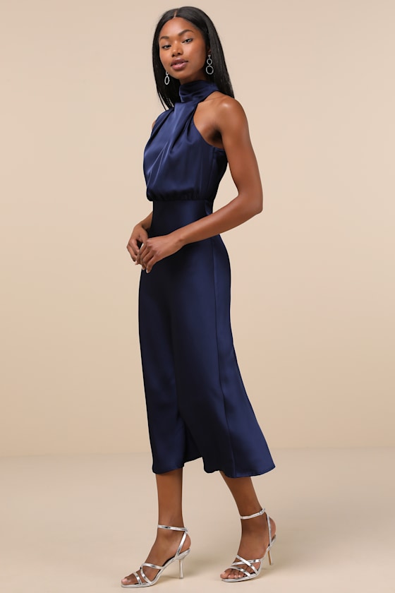 Distinctive Charm Red Orange Satin Asymmetrical Midi Dress