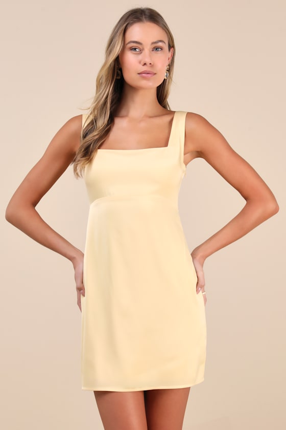 Truly the Cutest Hot Pink Satin Square Neck Mini Dress