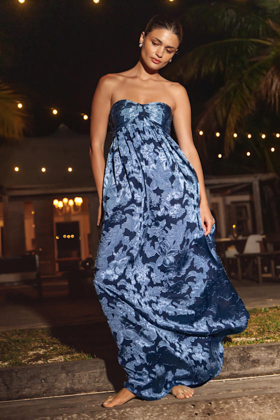 Danalia Sage Floral Burnout Strapless Maxi Dress