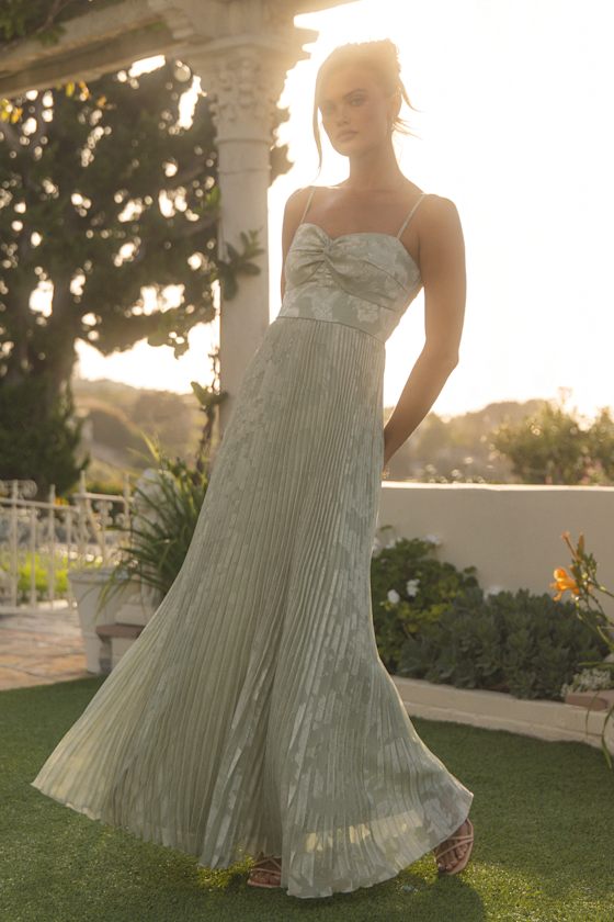Candia Sage Floral Jacquard Satin Maxi Dress