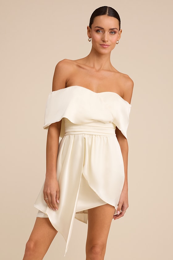 Always Celebrating Burgundy Satin Off-the-Shoulder Mini Dress