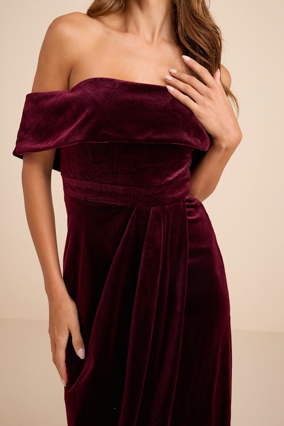 I'm Enchanted Navy Blue Velvet Off-the-Shoulder Maxi Dress
