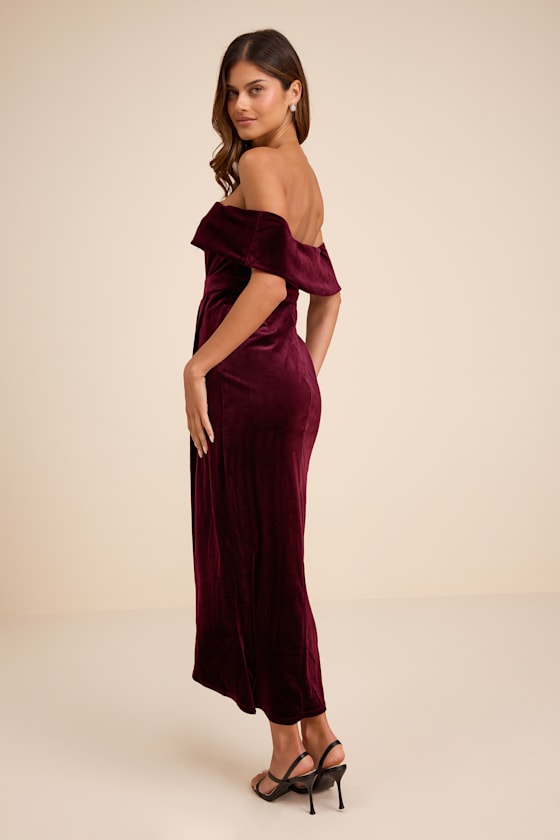 I'm Enchanted Navy Blue Velvet Off-the-Shoulder Maxi Dress