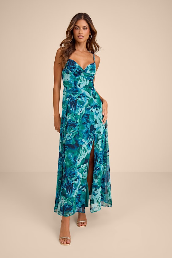 Beautiful Soul Blue Floral Print Twist-Front Maxi Dress
