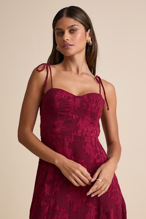 Loveliest Looks Black Floral Jacquard Tie-Strap Midi Dress