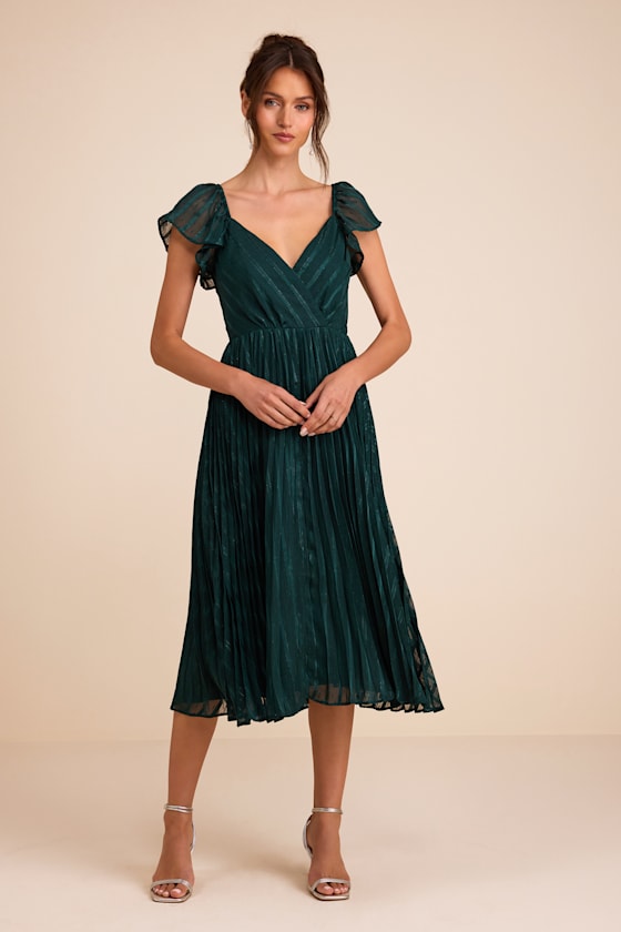 Standout Sophistication Mauve Lurex Flutter Sleeve Midi Dress