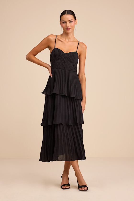 Cascading Crush Emerald Tiered Bustier Midi Dress