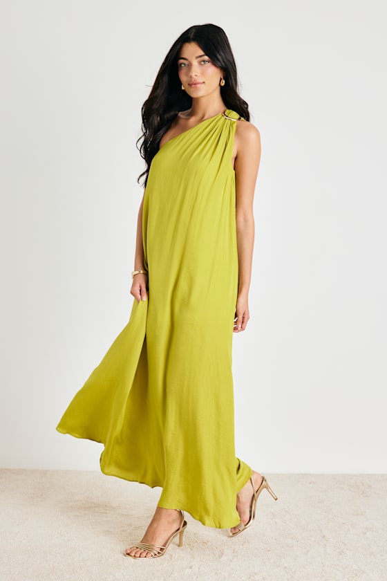 Goddess Aura Orange Multi Floral Satin One-Shoulder Maxi Dress