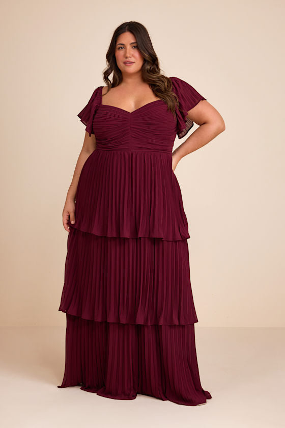 Notorious Charm Navy Blue Pleated Flutter Sleeve Maxi Dress