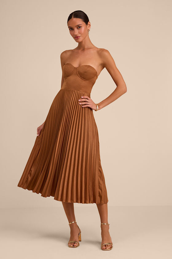Irelyn Burgundy Satin Bustier Midi Dress