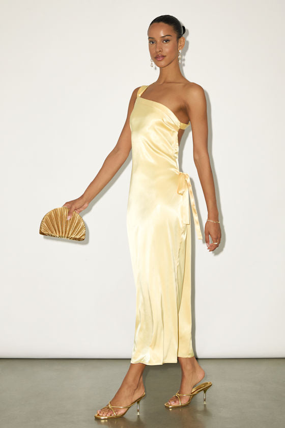 Yvonne Navy Satin One-Shoulder Midi Dress