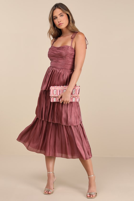 Tennon Dusty Blue Plisse Tiered Midi Dress