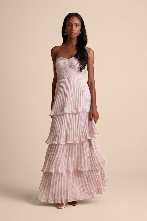 Seriously Sensational Sage Brush Strapless Tiered Maxi Dress