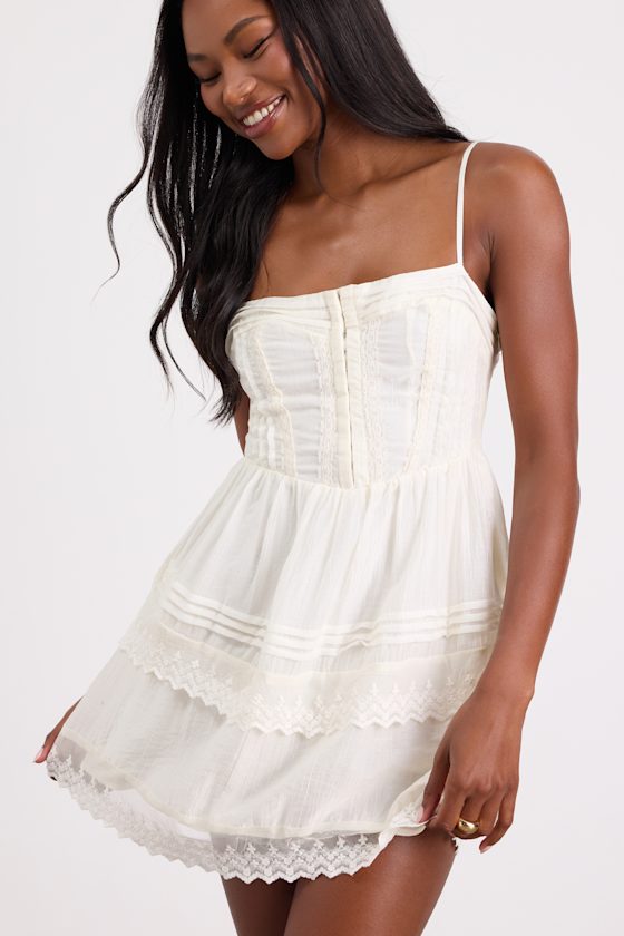 Abby Dusty Pink Lace Tiered Mini Dress