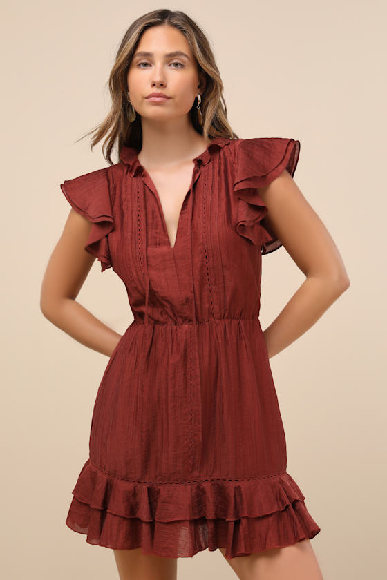 Tanaya White Flutter Sleeve Tiered Mini Dress