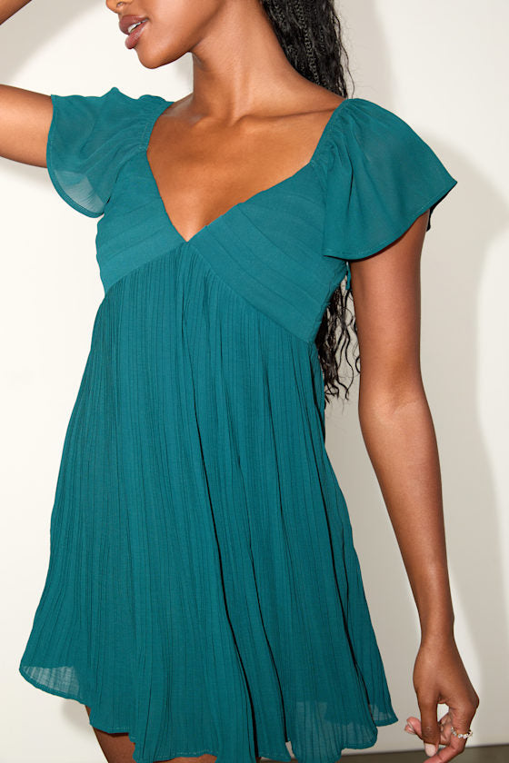 Amalfi Coast White Pleated Flutter Sleeve Mini Dress