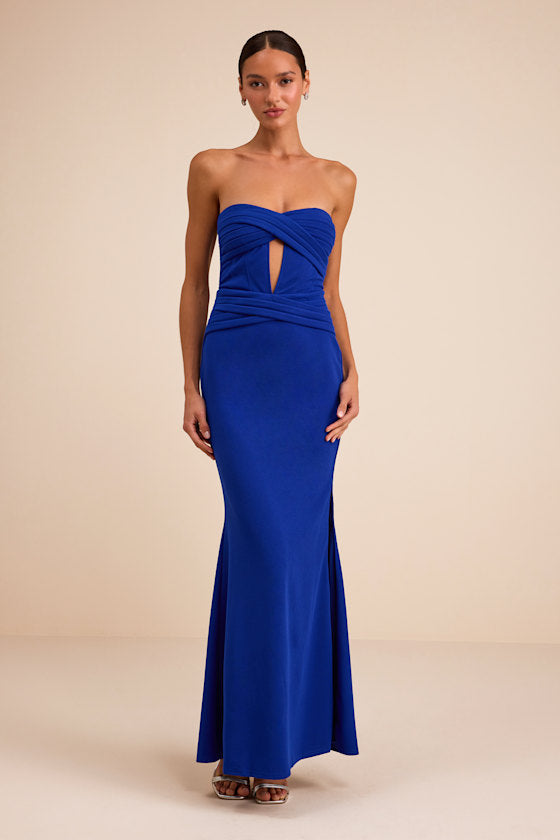 Elegant Finesse Black Pleated Cutout Maxi Dress