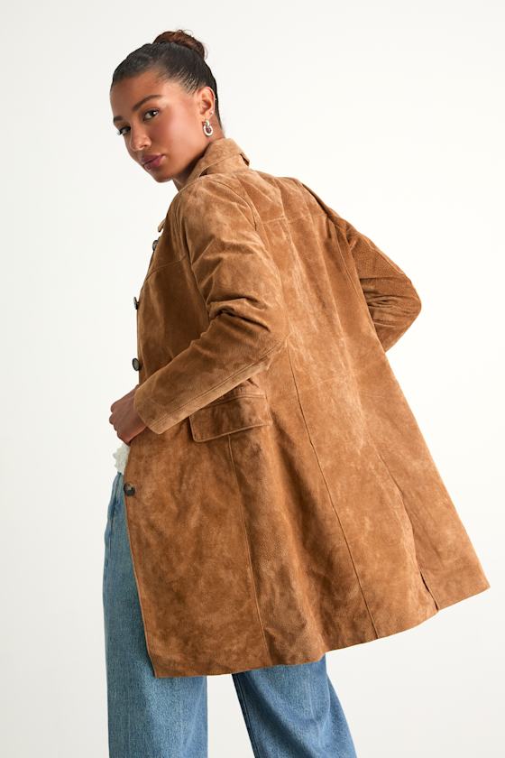 Vessa Brown Suede Collared Trench Coat