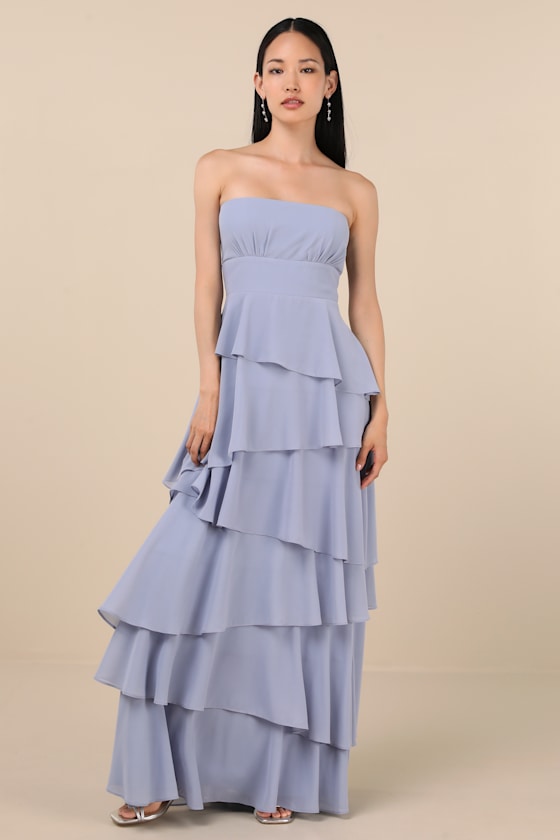 Gorgeous Essence Black Strapless Tiered Maxi Dress