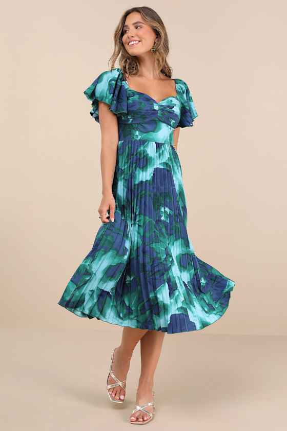 Authentically Yours Blue Multi Abstract Print Satin Midi Dress