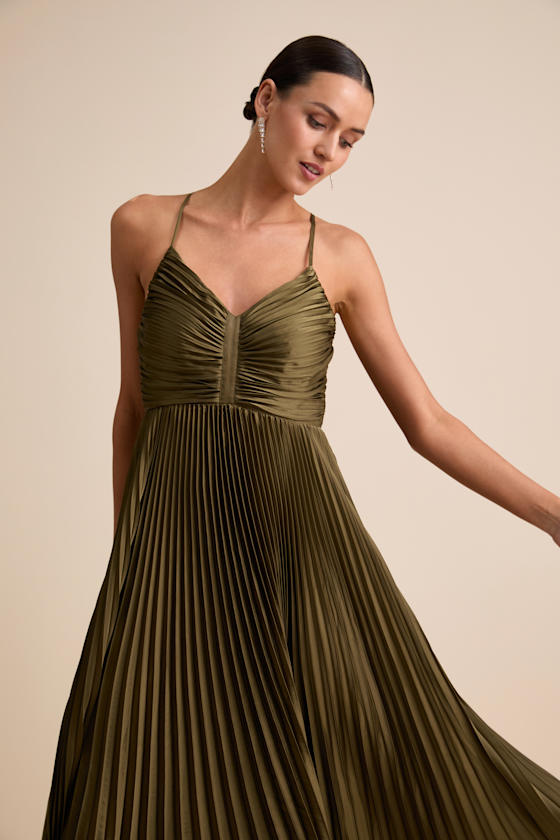 Dreaming in Color Coral V-Neck Pleated Satin Maxi Dress