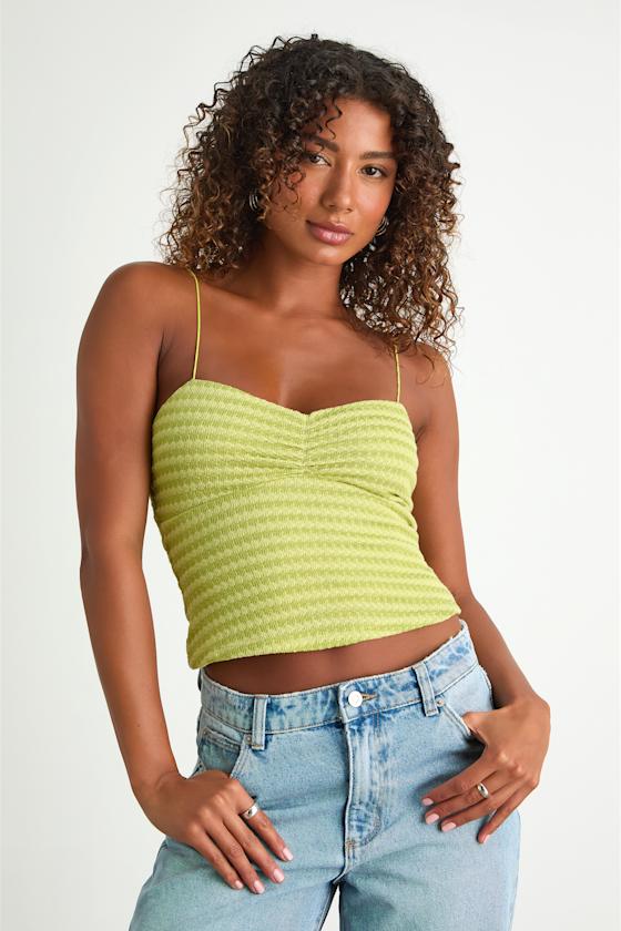 Jimena Pink Striped Knit Ruched Cami Top