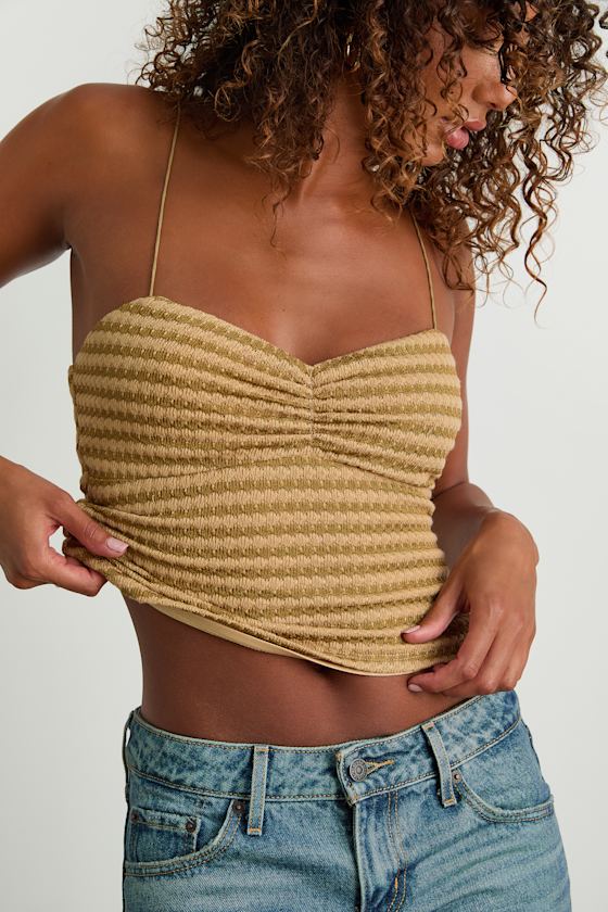 Jimena Pink Striped Knit Ruched Cami Top