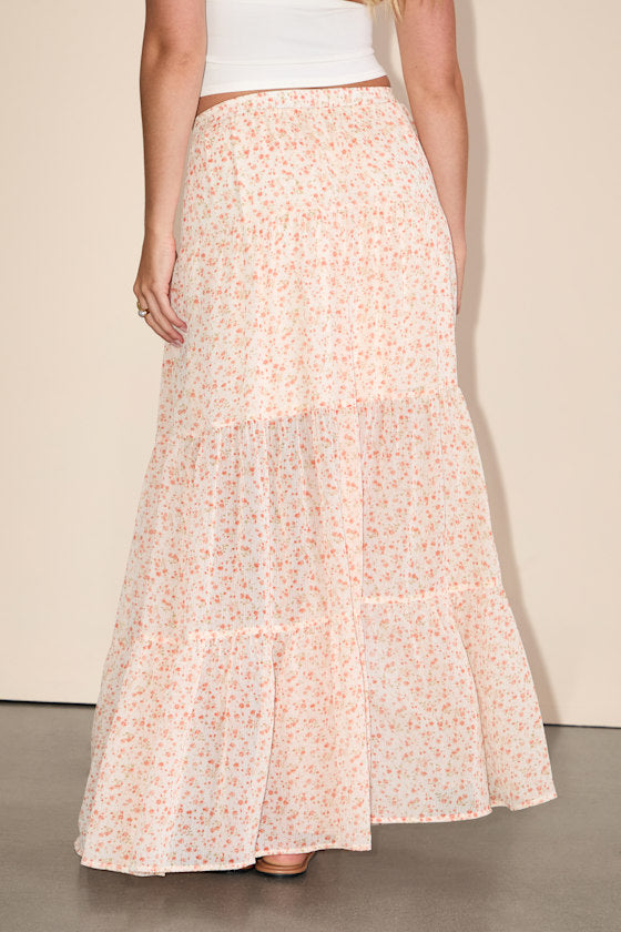 Subtle Sweetness Black Floral Print Tiered Maxi Skirt