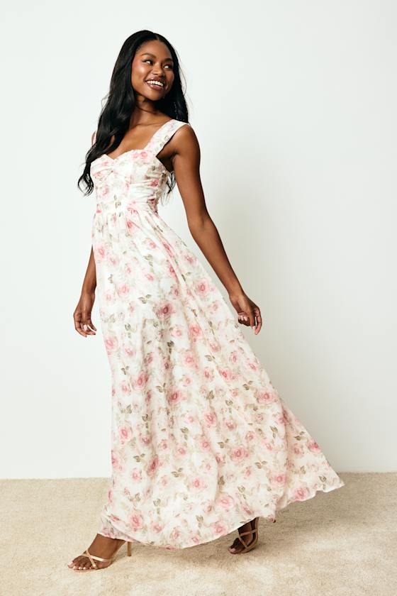 Evelise Cream Floral Sleeveless Maxi Dress