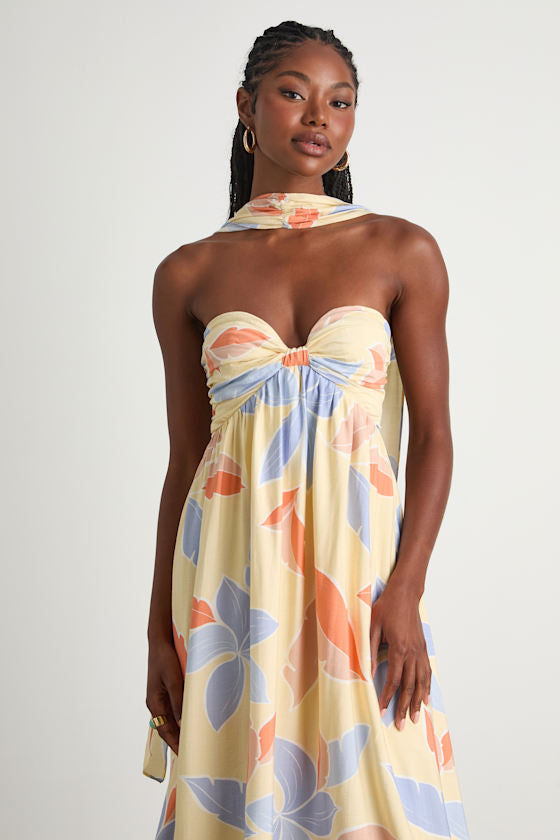 Kelia Peach Multi Striped Midi Dress and Scarf Set