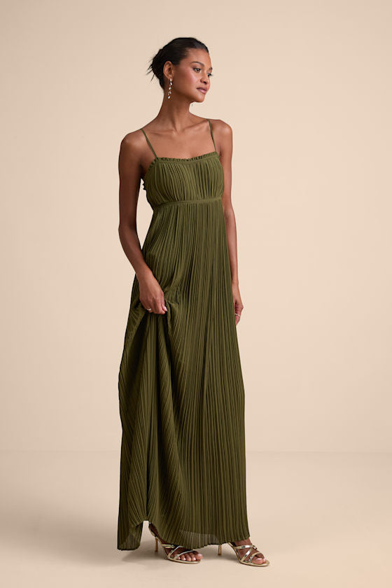Delina Plum Plisse Chiffon Tie-Back Maxi Dress