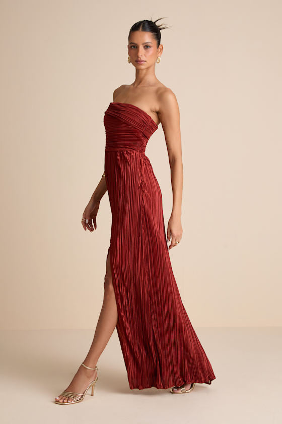 Poised Performance Blue Plisse One-Shoulder Maxi Dress